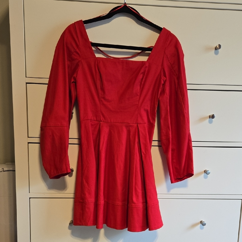 Maeve Red Long Sleeve Sundress with Bishop Sleeves